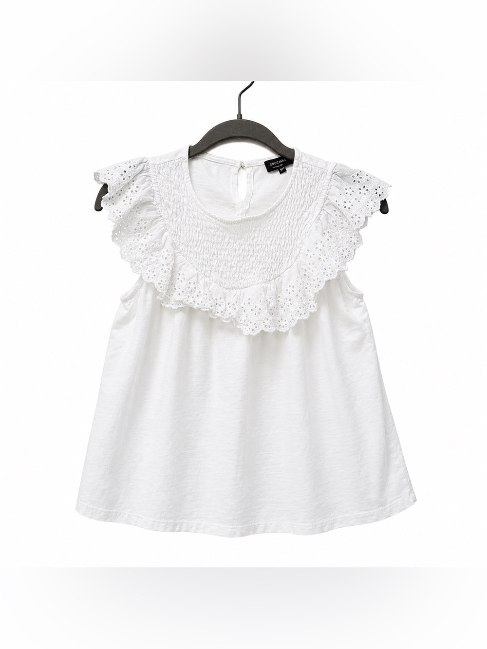 Cupcake Cottagecore White Eyelet Ruffle Top XS Boho Romantic Babydoll Blouse